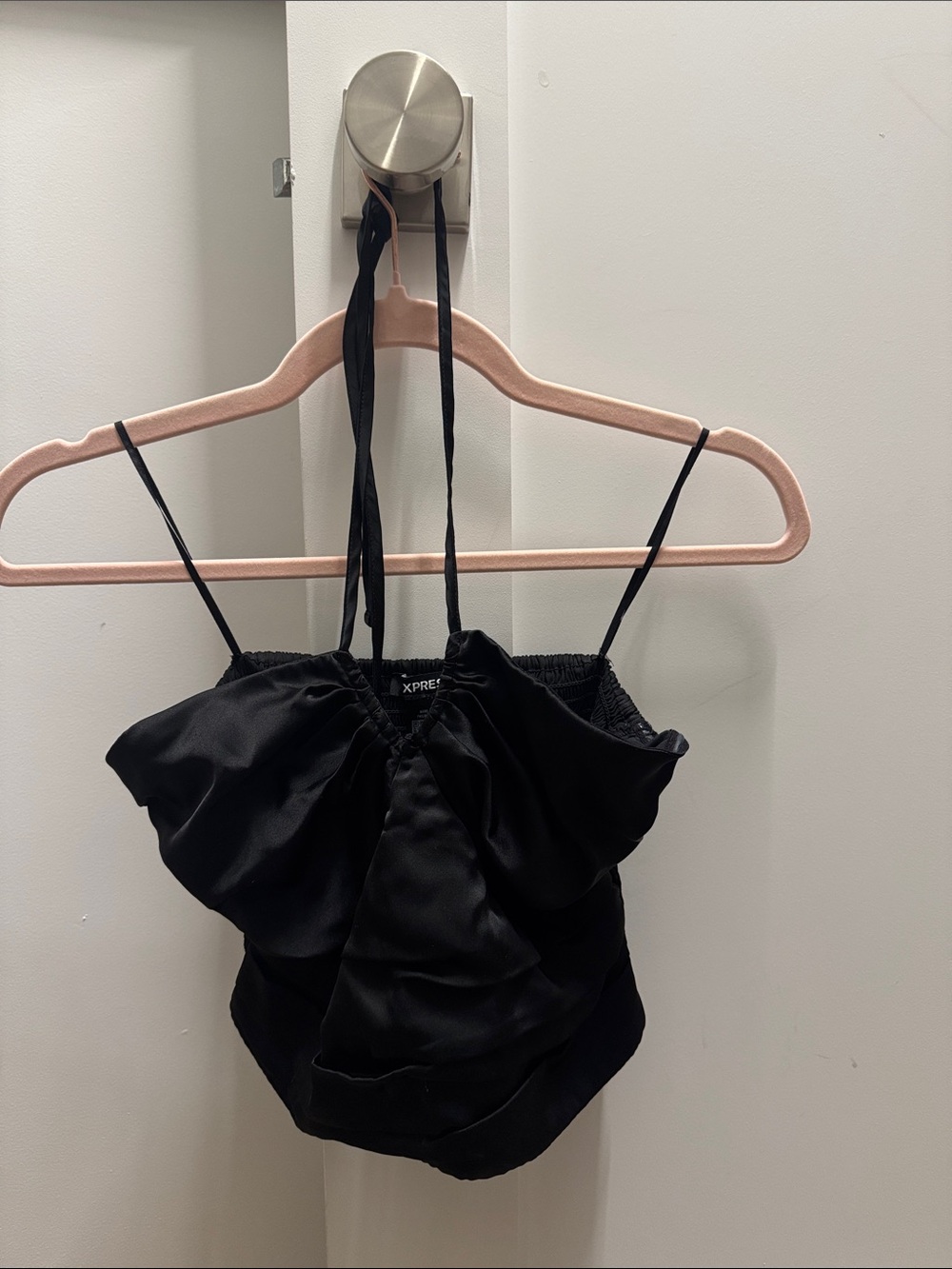 Black Satin Ruffle Crop top